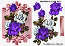White and Purple Roses on Ornate Plaque