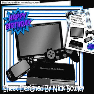Games Machine, with Tv and Gadgets (blue Stripe 8x8 Mini Kit
