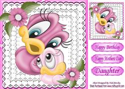 Mummys Little Chick with Cuddles and Flowers on Lace 8x8