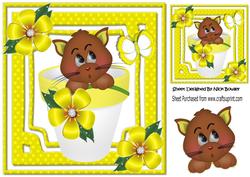 Cute Little Brown Kitten in Flower Pot with Butterfly 8x8