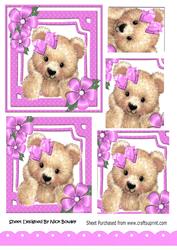 Cute Fuzzy Bear with Pink Bow and Flowers Pyramids