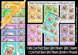 14 Cute Fuzzy Bears with Bows, Flowers & Toppers Bumper Kit