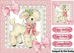 Cute Little Lamb with Organza Bows 8x8