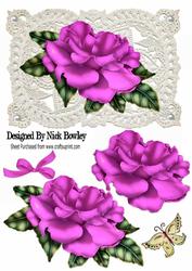 Pretty Pink Rose on Vintage Lace with Pearls & Bow