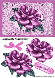 Pink Rose on Pink Vintage Lace with White Pearls