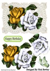 Gold and White Roses on Vintage Lace with Pearls