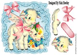 Cute Lambs with Bows Easter Greetings 8x8