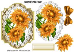 Pretty Golden Sunflowers on Lace with Bow