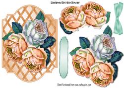 Pretty Peach/white Roses with Bow on Lattice Frame