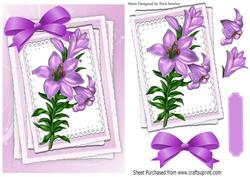 Pretty Lilac Liliy on Lace on Stacked Topper with Bow