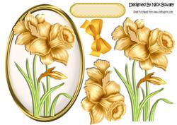 Beautiful Spring Daffodils with Bow in Oval Frame