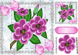 Pretty Flowers in Flower Frame with Pink Bows 8x8