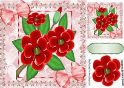 Pretty Flowers in Flower Frame with Red Bows 8x8