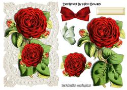 Beautiful Red Roses on Vintage Lace with Bow