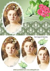Pretty Vintage Lady Oval Pyramids with Butterflies