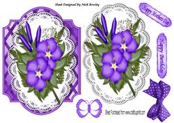 Pretty Purple Flowers on Lace with Lattice Frame