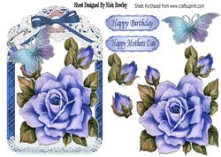 Pretty Painted Blue Roses and Butterflies in Lace Frame