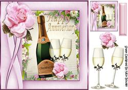 Pretty Rose, with Champagne & Glasses (anniversary 8x8