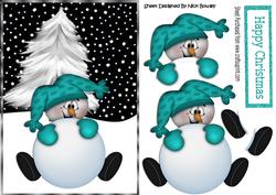 Mr Snowman in Turq, with Christmas Tree