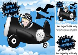 Pilot Flying in the Clouds in Black Plane with Gulls 8x8