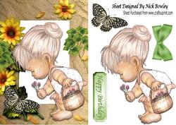 Little Girl in Sunflower Frame with Butterfly