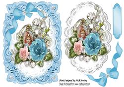 Vintage Girl Cameo with Flowers on Lace with Bow