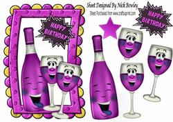 Pink Toony Wine & Glasses in Funky Foam Frame