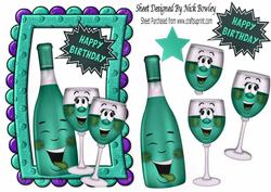 Turq Toony Wine & Glasses in Funky Foam Frame
