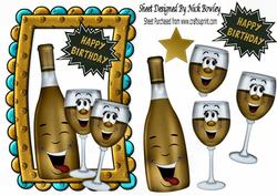 Gold Toony Wine & Glasses in Funky Foam Frame