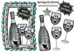 Silver Toony Wine & Glasses in Funky Foam Frame