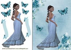 Pretty Lady with Butterflies on Rose Background
