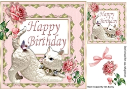 Cute China ornament cat with butterfly and roses 8x8