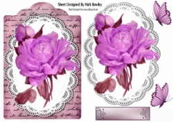 Pretty hand painted pink rose on lace & script with topper