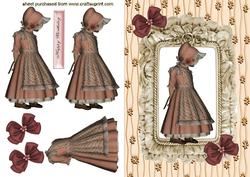 Cute Little Girl with Bonnet in Frilly Frame