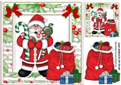Jolly Santa in christmas frame with lots of pressies 8x8