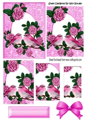 Pretty pink roses on a branch with pink birds pyramids