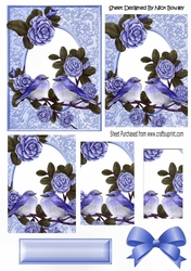 Pretty purple roses on a branch with purple birds pyramids