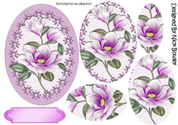Pretty pink magnolias in floral and pearl frame oval pyramids