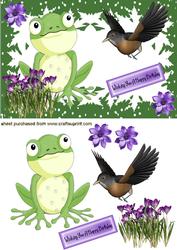 Cute Frog & Bird, Playing in the Purple Flowers