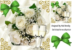 Cream roses, and white wine with bow 8x8