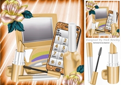 Gold makeup with glitter mobile phone and rose 8x8