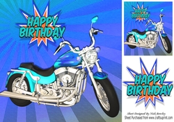 Blue Customized motor bike in the sunset 8x8