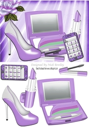 lilac makeup with  glitter mobile phone and rose A5