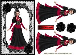 Elegant Lady in Black/red Vintage Gown