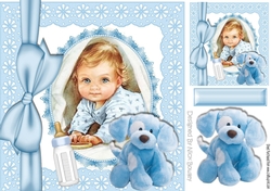 Gorgeous Baby Boy with cuddly puppy & big bow 8x8