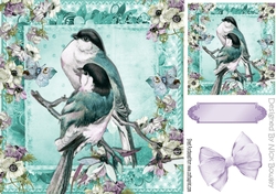 Pretty blue birds on a branch with flowers 8x8