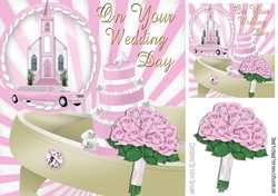 On your wedding day, pink wedding cake and rings 8x8