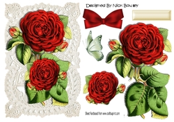 Pretty red roses on old ecru  lace  A5