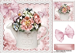 Pretty porcelain Roses in a ornamental watering can 8x8