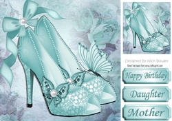 Pretty turq sparkle shoes with bow and butterflies 8x8